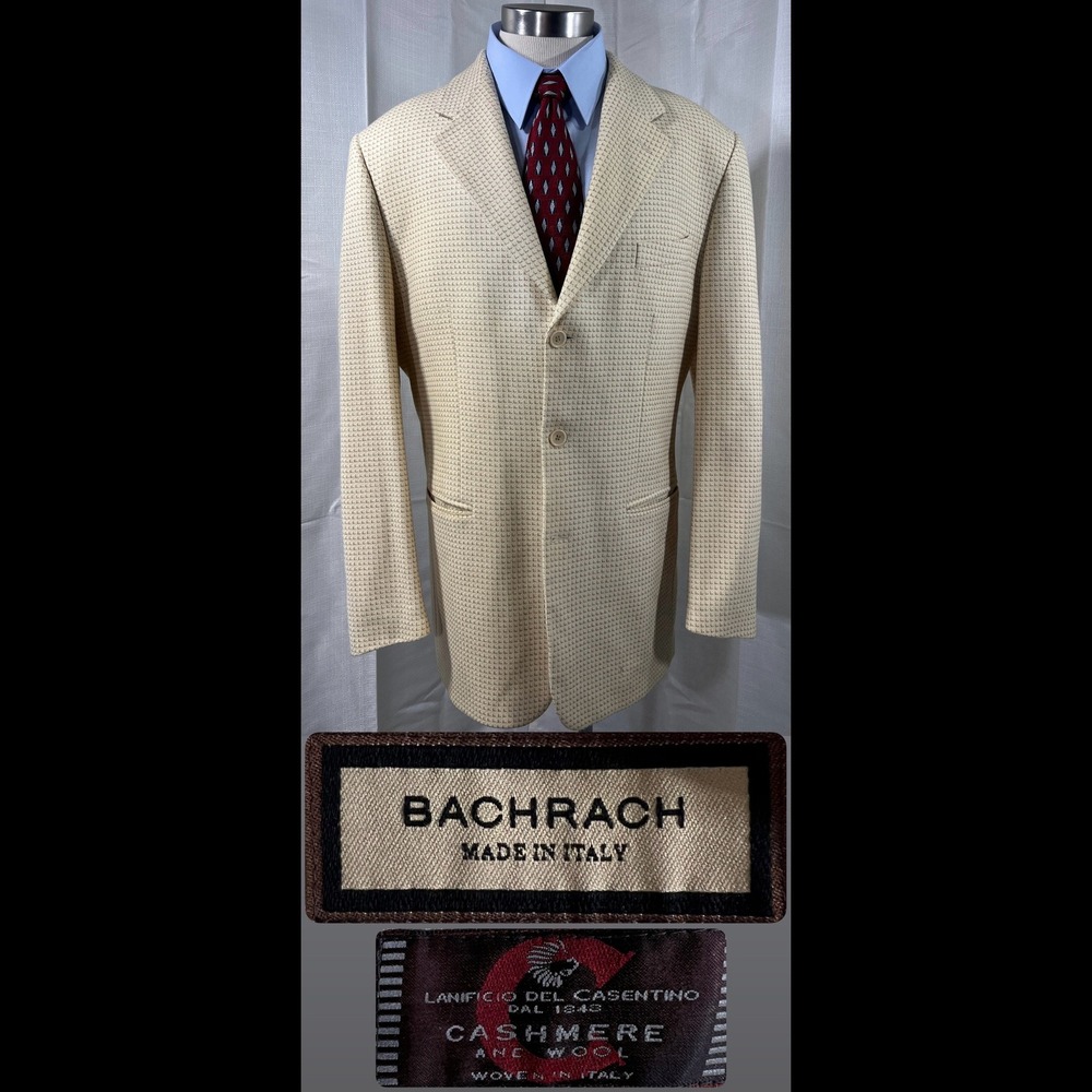 Bachrach Made in Italy Cashmere Wool Blazer Cream Waffle Weave Mens 42L